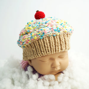 Baby Beanie - Crochet Cupcake Beanie Baby With Beige Brim