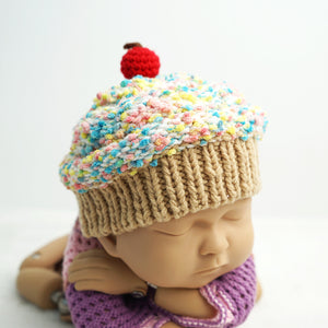 Baby Beanie - Crochet Cupcake Beanie Baby With Beige Brim