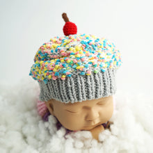 Load image into Gallery viewer, Baby Beanie - Crochet Cupcake Beanie Baby With Grey Brim