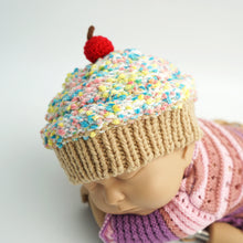 Load image into Gallery viewer, Baby Beanie - Crochet Cupcake Beanie Baby With Beige Brim