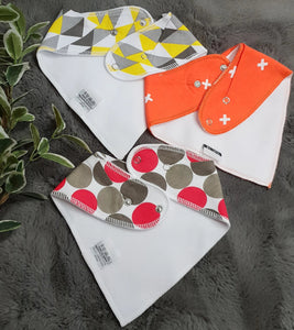 Set of 3 Fashionable Baby Organic Bandana Bibs - Circle, Cross & Triangle Design
