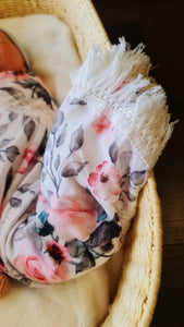 Fringe Baby Muslin Wrap Blanket - Roses