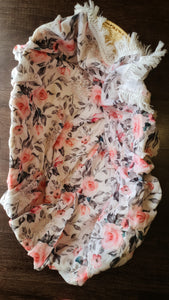 Fringe Baby Muslin Wrap Blanket - Roses