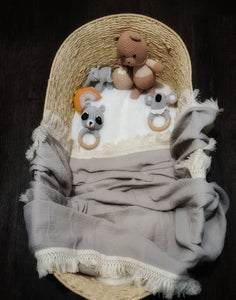 Baby Muslin Wrap Fringe Blanket - Grey