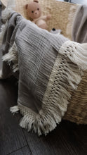 Load image into Gallery viewer, Baby Muslin Wrap Fringe Blanket - Grey