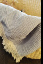 Load image into Gallery viewer, Fringe Baby Muslin Wrap Blanket - Light Blue