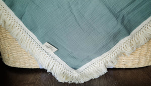 Fringe Baby Muslin Wrap Blanket - Roman Green