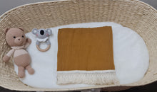 Load image into Gallery viewer, Fringe Baby Muslin Wrap Blanket - Mustard