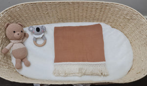 Fringe Baby Muslin Wrap Blanket - Tan