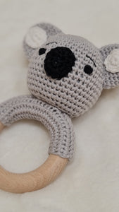 Natural & Handmade Crochet Wooden Rattle Teether - Koala