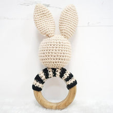 Load image into Gallery viewer, Natural &amp; Handmade Crochet Wooden Rattle Teether Ring - Sleeping Bunny