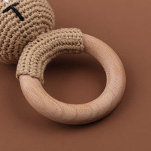 Load image into Gallery viewer, Natural &amp; Handmade Crochet Wooden Baby Rattle Teether Ring – Light Brown Bunny