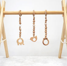 Load image into Gallery viewer, Set of 3 - Hanging Animal Beech Wood Toy with Wooden Crochet Beads for Baby Play Gym, Mobile Crib, Pram