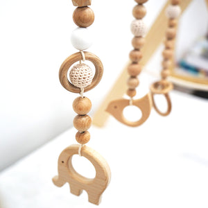Set of 3 - Hanging Animal Beech Wood Toy with Wooden Crochet Beads for Baby Play Gym, Mobile Crib, Pram