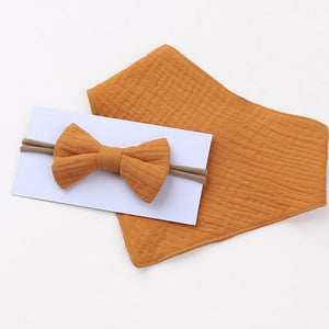 Muslin Cotton Baby Bibs and Bow Headband Set