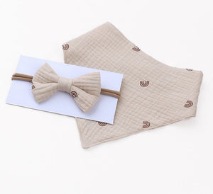 Muslin Cotton Baby Bibs and Bow Headband Set