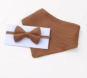 Muslin Cotton Baby Bibs and Bow Headband Set