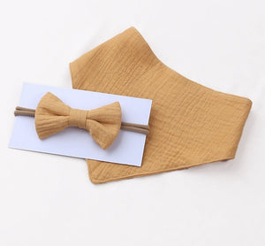 Muslin Cotton Baby Bibs and Bow Headband Set