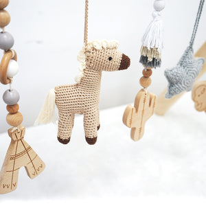 Handmade Hanging Crochet Cowboy Horse Toys Set (wooden frame not included)