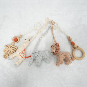 Activity Wooden Play Gym with Handmade Hanging Rattle Crochet Lion Toys Set