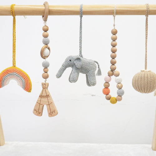Handmade Hanging Crochet Elephant Toys Set (wooden frame not included)