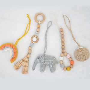 Handmade Hanging Crochet Elephant Toys Set (wooden frame not included)