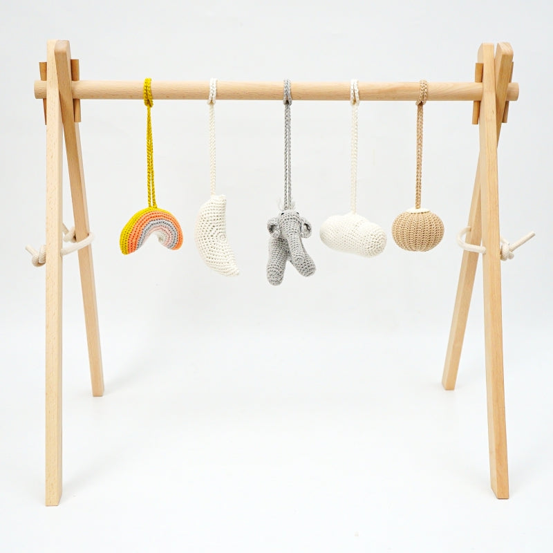 Activity Wooden Baby Play Gym Toys With Handmade Hanging Crochet Elephant
