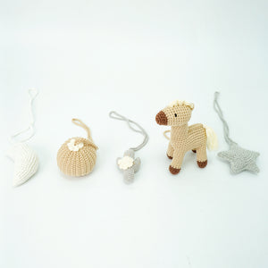 Handmade Hanging Crochet Cowboy Horse Toys Set (wooden frame not included)
