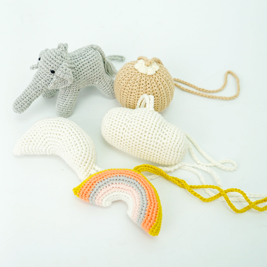 Handmade Hanging Crochet Elephant Toys Set (wooden frame not included)