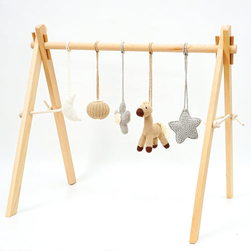 Activity Wooden Baby Play Gym Toys With Handmade Hanging Crochet Cowboy Horse