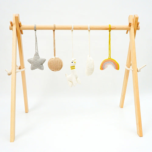 Activity Wooden Baby Play Gym Toys With Handmade Hanging Crochet Llama