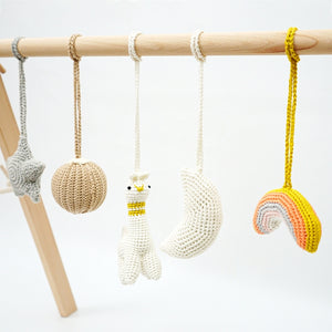 Activity Wooden Baby Play Gym Toys With Handmade Hanging Crochet Llama