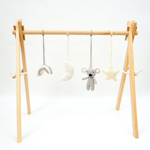 Activity Wooden Baby Play Gym Toys With Handmade Hanging Crochet Koala