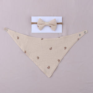Muslin Cotton Baby Bibs and Bow Headband Set