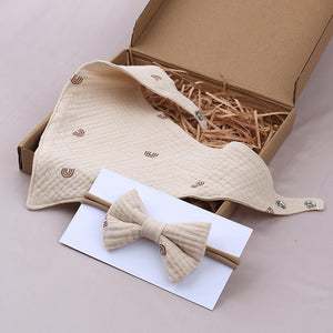 Muslin Cotton Baby Bibs and Bow Headband Set