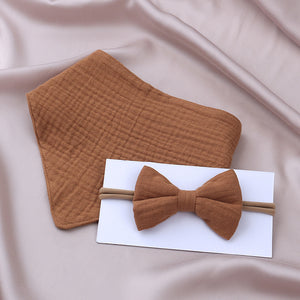 Muslin Cotton Baby Bibs and Bow Headband Set