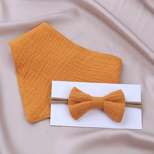 Muslin Cotton Baby Bibs and Bow Headband Set