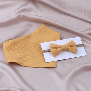 Muslin Cotton Baby Bibs and Bow Headband Set