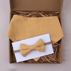 Muslin Cotton Baby Bibs and Bow Headband Set