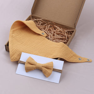 Muslin Cotton Baby Bibs and Bow Headband Set
