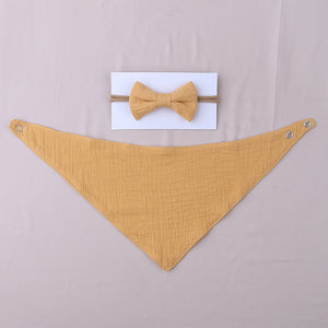Muslin Cotton Baby Bibs and Bow Headband Set
