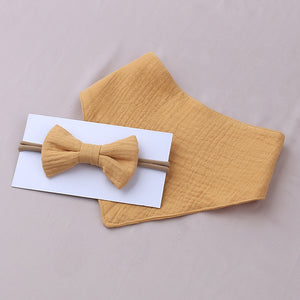 Muslin Cotton Baby Bibs and Bow Headband Set