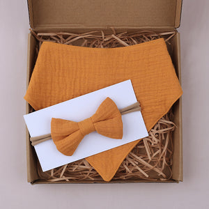 Muslin Cotton Baby Bibs and Bow Headband Set