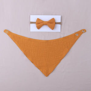 Muslin Cotton Baby Bibs and Bow Headband Set