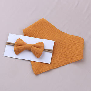 Muslin Cotton Baby Bibs and Bow Headband Set