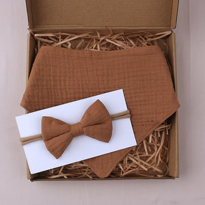Muslin Cotton Baby Bibs and Bow Headband Set