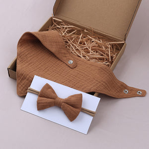 Muslin Cotton Baby Bibs and Bow Headband Set