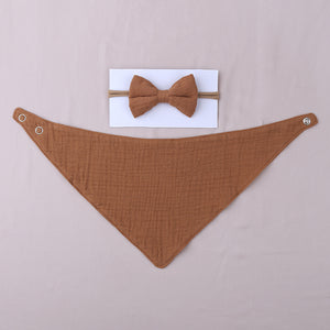 Muslin Cotton Baby Bibs and Bow Headband Set