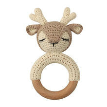 Load image into Gallery viewer, Natural &amp; Handmade Crochet Wooden Baby Rattle Teether Ring – Fawn