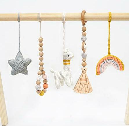Handmade Hanging Crochet Llama Toys Set (wooden frame not included)
